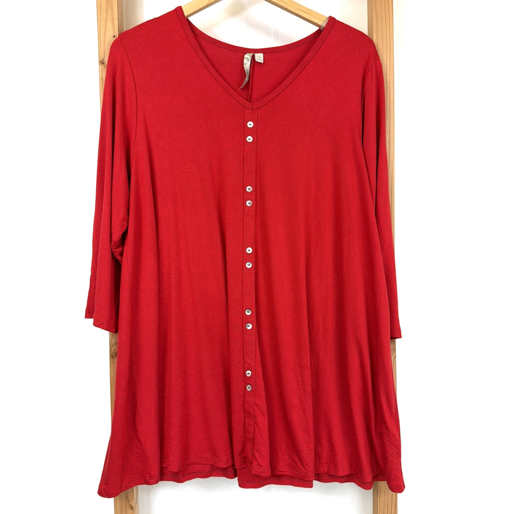 Comfy USA Red 3/4 Sleeve 10 Button Design Tunic Top #1382 Size 1X